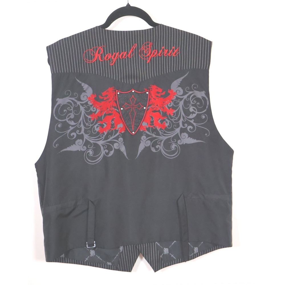 Ablanche‎ Mens Vest 2XLY2K  Black Pinstripe Embroidered Royal Spirit Shield